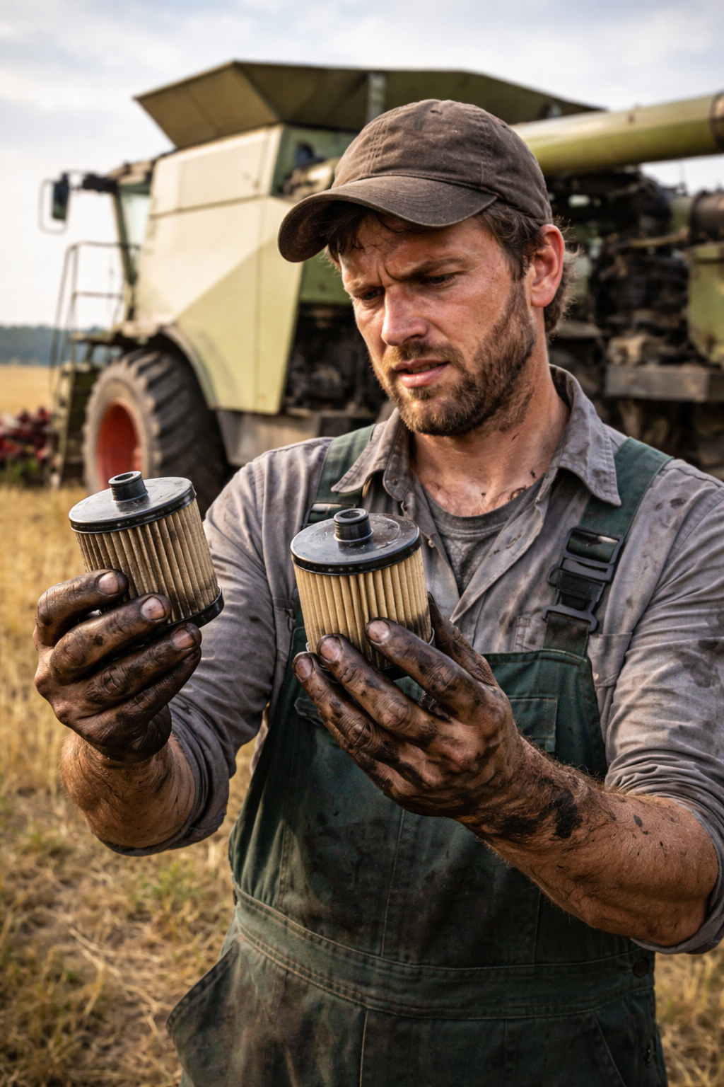 Technician holding replacement filters in the field