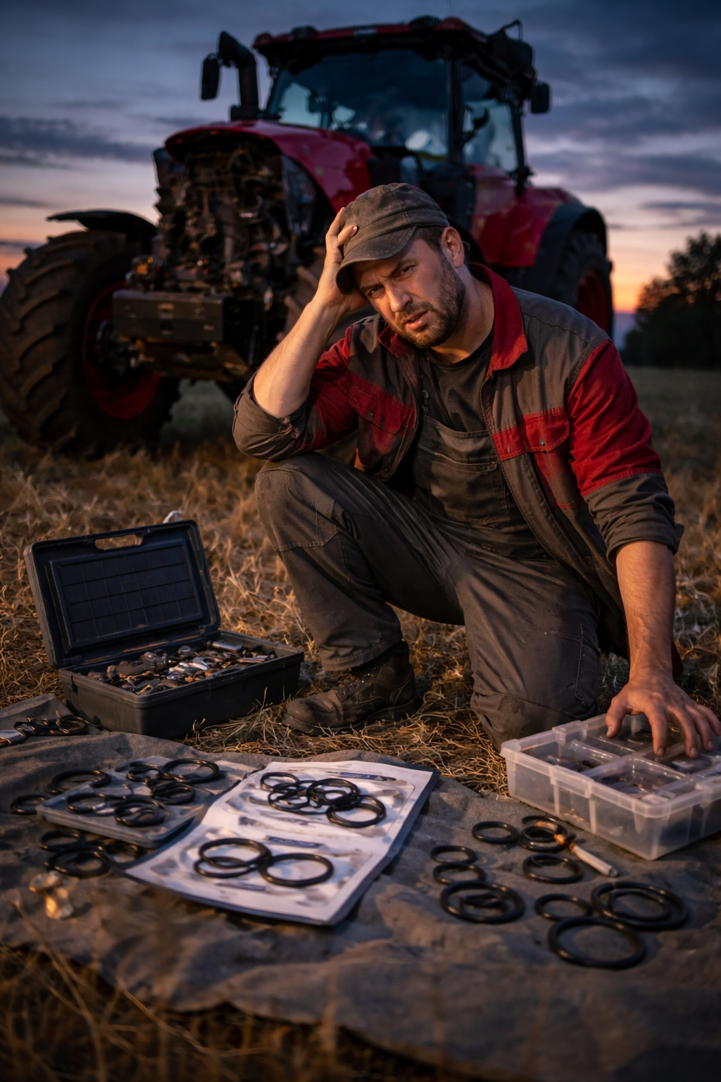 Technician reviewing parts and documentation in the field