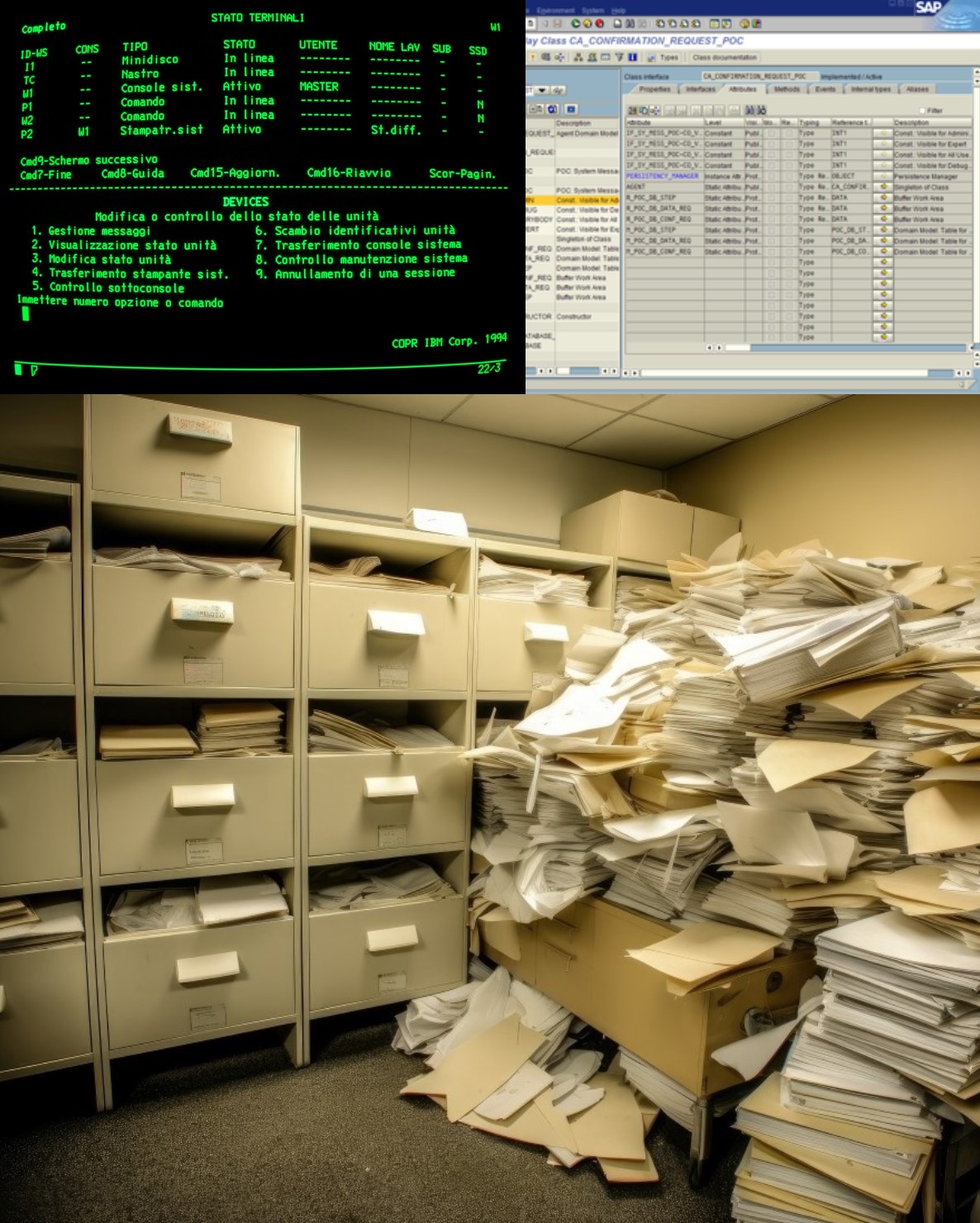 Legacy systems and filing cabinets overflowing with paper